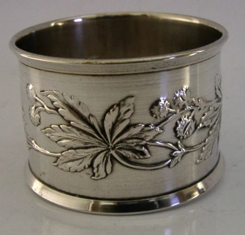 LARGE ART NOUVEAU HORSE CHESTNUT CONKERS FRENCH SOLID SILVER NAPKIN RING C1900 - ADDITIONAL PHOTO 5