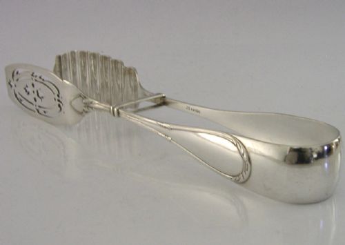 PRETTY 800 SOLID SILVER ASPARAGUS VEGETABLE SERVING TONGS C1920 ANTIQUE - ADDITIONAL PHOTO 4