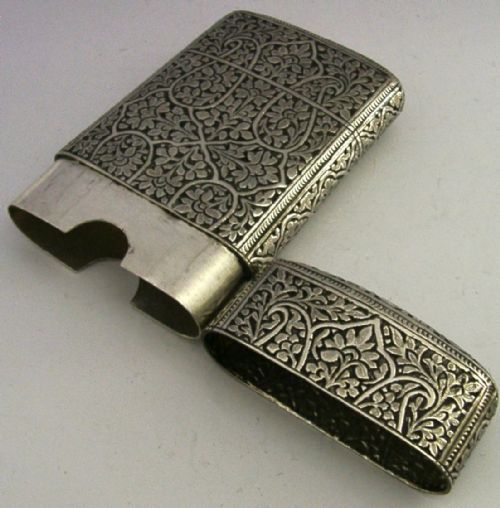 TOP QUALITY INDIAN 115G SOLID SILVER CIGAR CASE BOX C1890 ANTIQUE - ADDITIONAL PHOTO 5