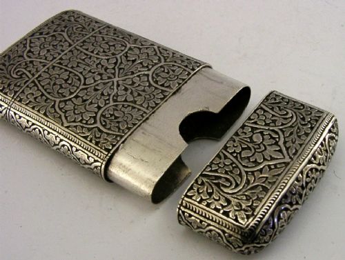 TOP QUALITY INDIAN 115G SOLID SILVER CIGAR CASE BOX C1890 ANTIQUE - ADDITIONAL PHOTO 7