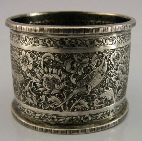 EASTERN ARABIC SOLID SILVER NAPKIN RING C1920 HEAVY 41G BIRDS - ADDITIONAL PHOTO 1