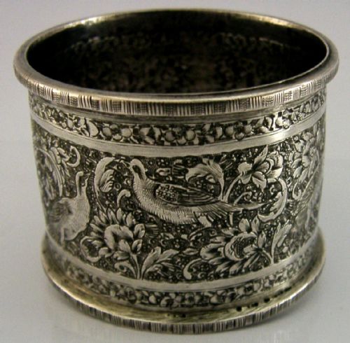 EASTERN ARABIC SOLID SILVER NAPKIN RING C1920 HEAVY 41G BIRDS - ADDITIONAL PHOTO 3