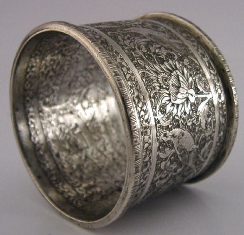 EASTERN ARABIC SOLID SILVER NAPKIN RING C1920 HEAVY 41G BIRDS - ADDITIONAL PHOTO 4