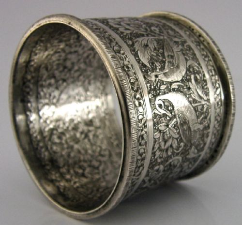 EASTERN ARABIC SOLID SILVER NAPKIN RING C1920 HEAVY 41G BIRDS - ADDITIONAL PHOTO 6