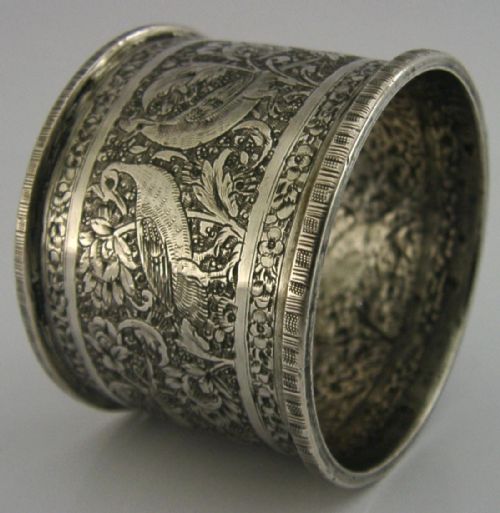 EASTERN ARABIC SOLID SILVER NAPKIN RING C1920 HEAVY 41G BIRDS - ADDITIONAL PHOTO 7