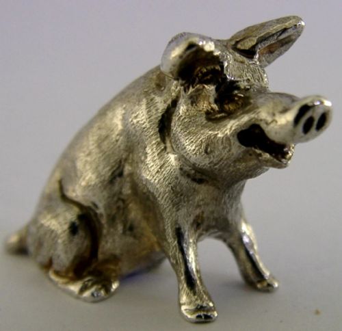 27G ENGLISH SOLID STERLING SILVER PIG FARM ANIMAL FIGURELONDON 1967 - ADDITIONAL PHOTO 5