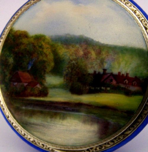 BEAUTIFUL SOLID STERLING SILVER ENAMEL COMPACT BOX 1927 ANTIQUE - ADDITIONAL PHOTO 1