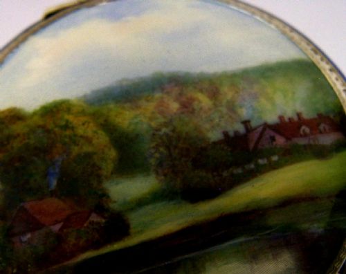 BEAUTIFUL SOLID STERLING SILVER ENAMEL COMPACT BOX 1927 ANTIQUE - ADDITIONAL PHOTO 3