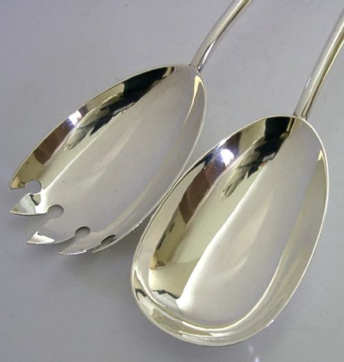SUPERB ARTS CRAFTS ENGLISH STERLING SILVER SALAD SERVERS 1909 ANTIQUE 92G - ADDITIONAL PHOTO 3