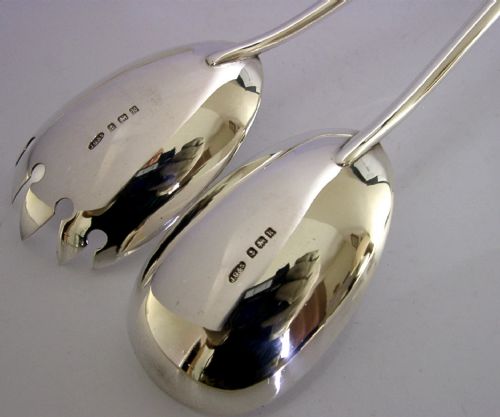SUPERB ARTS CRAFTS ENGLISH STERLING SILVER SALAD SERVERS 1909 ANTIQUE 92G - ADDITIONAL PHOTO 4