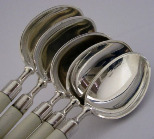 FIVE HANS HANSEN DANISH DESIGNER SOLID SILVER CERAMIC SUNDAE SPOONS C1950 MODERNIST - ADDITIONAL PHOTO 2