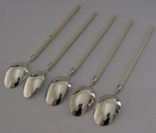 FIVE HANS HANSEN DANISH DESIGNER SOLID SILVER CERAMIC SUNDAE SPOONS C1950 MODERNIST - ADDITIONAL PHOTO 3