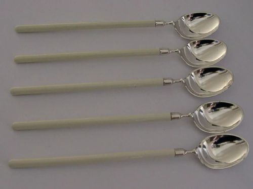 FIVE HANS HANSEN DANISH DESIGNER SOLID SILVER CERAMIC SUNDAE SPOONS C1950 MODERNIST - ADDITIONAL PHOTO 4