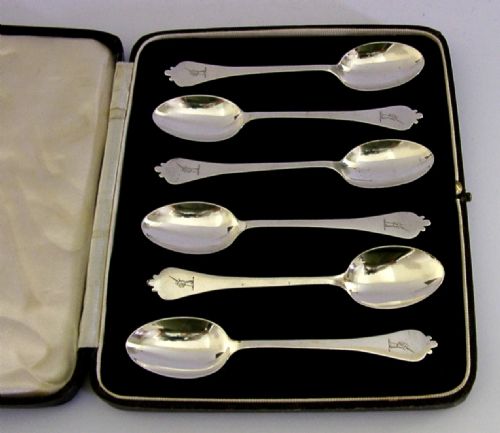 SIX SCOTTISH STERLING SILVER GALLAWAY FAMILY CRESTED SPOONS 1902 CASED - ADDITIONAL PHOTO 2