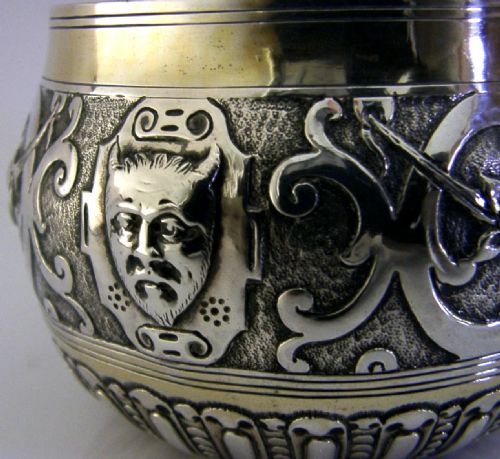 STRANGE DEVIL DECORATED BOWL CUP C1880 STERLING SILVER ANTIQUE QUEEN ANNE COIN - ADDITIONAL PHOTO 1