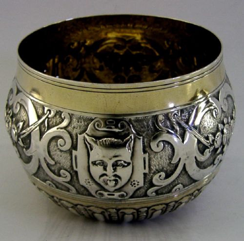 STRANGE DEVIL DECORATED BOWL CUP C1880 STERLING SILVER ANTIQUE QUEEN ANNE COIN - ADDITIONAL PHOTO 2