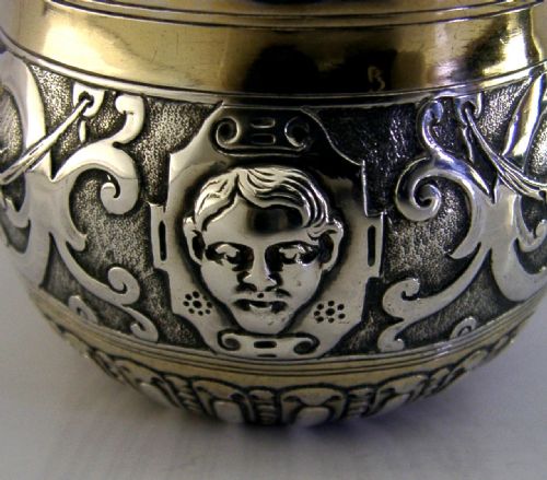 STRANGE DEVIL DECORATED BOWL CUP C1880 STERLING SILVER ANTIQUE QUEEN ANNE COIN - ADDITIONAL PHOTO 4