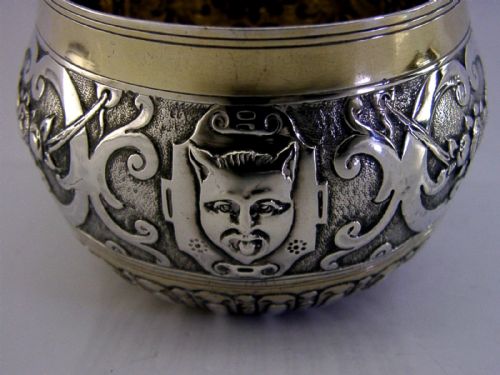 STRANGE DEVIL DECORATED BOWL CUP C1880 STERLING SILVER ANTIQUE QUEEN ANNE COIN - ADDITIONAL PHOTO 5