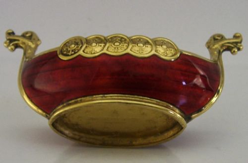 SUPERB NORWEGIAN STERLING SILVER ENAMEL VIKING BOAT SALT CELLAR POT C1940 - ADDITIONAL PHOTO 5