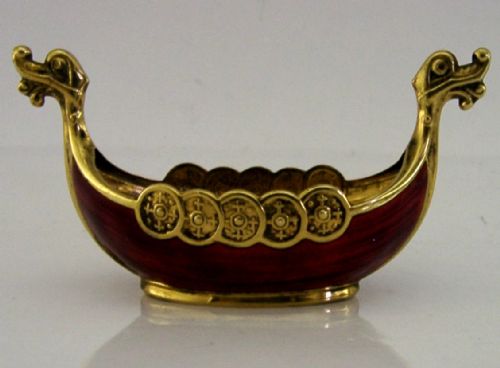 SUPERB NORWEGIAN STERLING SILVER ENAMEL VIKING BOAT SALT CELLAR POT C1940 - ADDITIONAL PHOTO 8