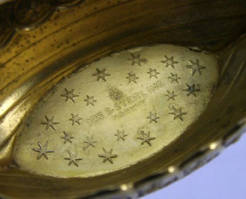 SUPERB NORWEGIAN STERLING SILVER ENAMEL VIKING BOAT SALT CELLAR POT C1940 - ADDITIONAL PHOTO 9