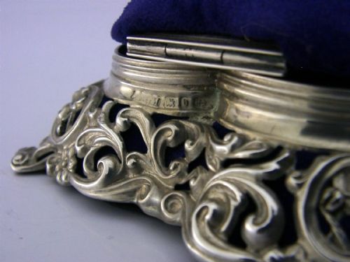 LOVE HEART VICTORIAN STERLING SILVER JEWELLERY PIN CUSHION BOX 1895 ANTIQUE - ADDITIONAL PHOTO 9