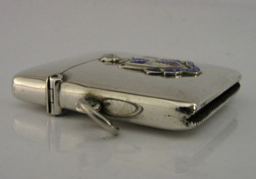 ENGLISH STERLING SILVER ENAMELLED BIRMINGHAM COAT OF ARMS VESTA CASE 1900 - ADDITIONAL PHOTO 3