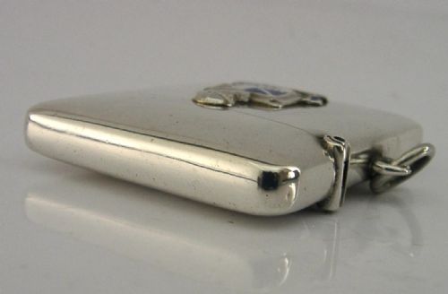 ENGLISH STERLING SILVER ENAMELLED BIRMINGHAM COAT OF ARMS VESTA CASE 1900 - ADDITIONAL PHOTO 5
