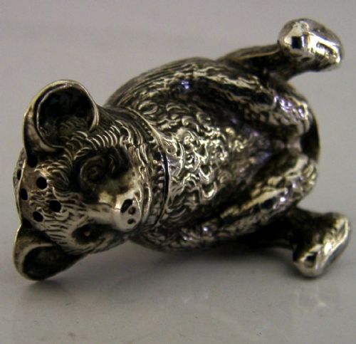 RARE ENGLISH EDWARDIAN STERLING SILVER TEDDY BEAR ANIMAL PEPPER POT 1909 ANTIQUE - ADDITIONAL PHOTO 9