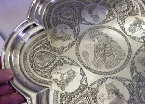 HUGE 752G EASTERN SOLID SILVER TRAY SALVER C1920 ANTIQUE 135 INCH - ADDITIONAL PHOTO 2
