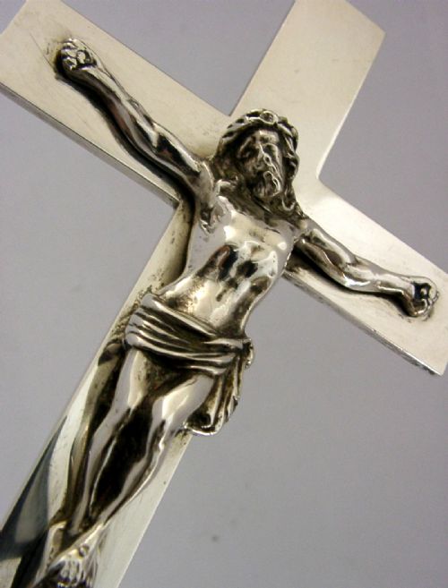 RARE LARGE 262G STERLING SILVER ALTER CROSS CRUCIFIX 1908 ANTIQUE RELIGIOUS - ADDITIONAL PHOTO 1
