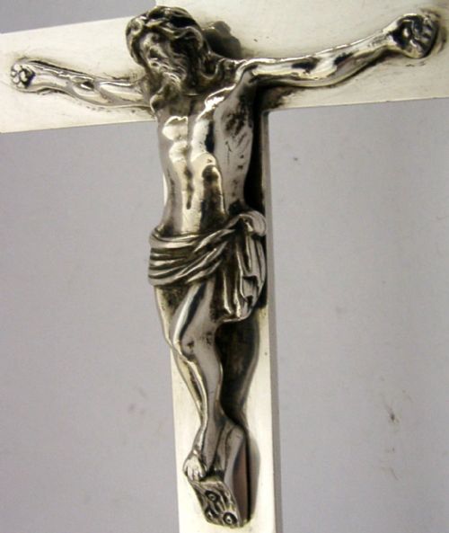 RARE LARGE 262G STERLING SILVER ALTER CROSS CRUCIFIX 1908 ANTIQUE RELIGIOUS - ADDITIONAL PHOTO 2