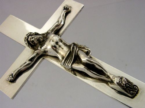 RARE LARGE 262G STERLING SILVER ALTER CROSS CRUCIFIX 1908 ANTIQUE RELIGIOUS - ADDITIONAL PHOTO 4