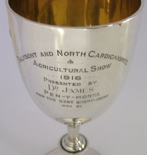 LARGE STERLING SILVER TROPHY CUP TALYBONT SHOW BEST SHORT HORN COW 1916 157G - ADDITIONAL PHOTO 2