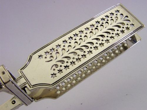 HEAVY 220G STERLING SILVER SERVING TONGS VICTORIAN ANTIQUE 1850 - ADDITIONAL PHOTO 2
