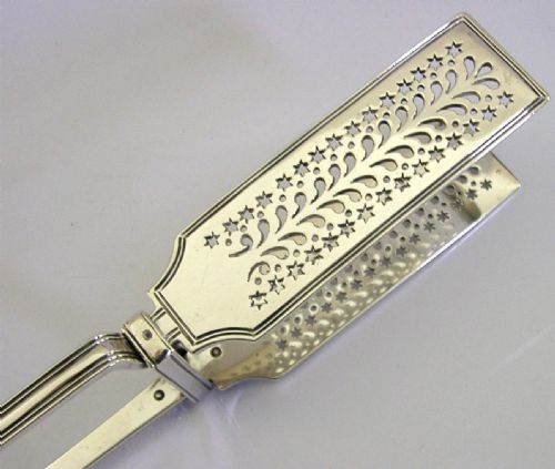 HEAVY 220G STERLING SILVER SERVING TONGS VICTORIAN ANTIQUE 1850 - ADDITIONAL PHOTO 3