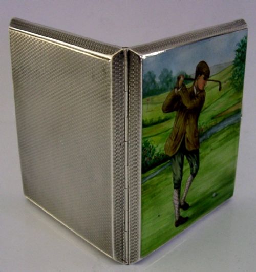 SAMPSON MORDAN STERLING SILVER ENAMEL HAND PAINTED GOLF CIGARETTE CASE 1933 - ADDITIONAL PHOTO 5