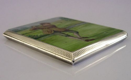 SAMPSON MORDAN STERLING SILVER ENAMEL HAND PAINTED GOLF CIGARETTE CASE 1933 - ADDITIONAL PHOTO 7