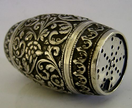 RARE INDIAN SOLID SILVER DOUBLE ENDED TRAVELLING SPICE POT C1880 ANTIQUE 80G