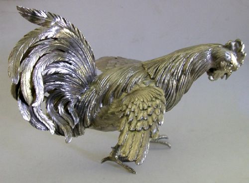 HUGE 854G FRENCH STERLING SILVER COCKEREL ROOSTER CHICKEN BIRD C1920 ANTIQUE - ADDITIONAL PHOTO 1