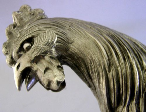 HUGE 854G FRENCH STERLING SILVER COCKEREL ROOSTER CHICKEN BIRD C1920 ANTIQUE - ADDITIONAL PHOTO 2