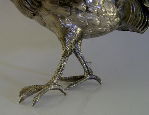 HUGE 854G FRENCH STERLING SILVER COCKEREL ROOSTER CHICKEN BIRD C1920 ANTIQUE - ADDITIONAL PHOTO 3
