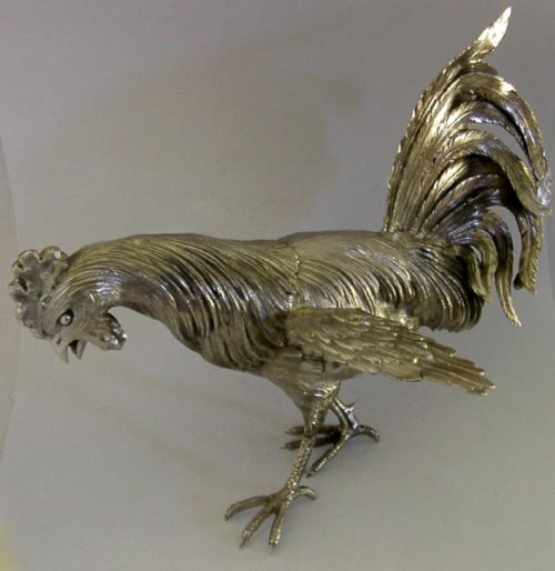 HUGE 854G FRENCH STERLING SILVER COCKEREL ROOSTER CHICKEN BIRD C1920 ANTIQUE - ADDITIONAL PHOTO 4