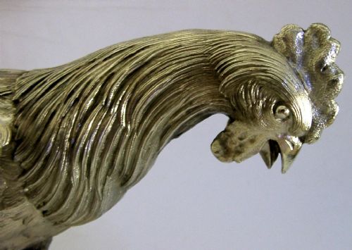 HUGE 854G FRENCH STERLING SILVER COCKEREL ROOSTER CHICKEN BIRD C1920 ANTIQUE - ADDITIONAL PHOTO 5