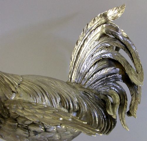 HUGE 854G FRENCH STERLING SILVER COCKEREL ROOSTER CHICKEN BIRD C1920 ANTIQUE - ADDITIONAL PHOTO 7