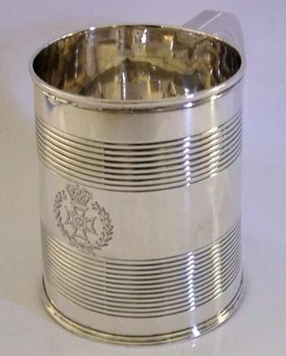 HISTORIC NAPOLEONIC WAR RIFLE BRIGADE STERLING SILVER PINT TANKARD 1829 GRAMONT
