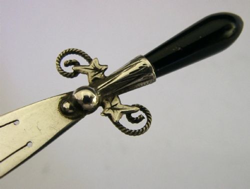 ENGLISH STERLING SILVER AGATE BOOKMARK PAGE MARKER 1901 ANTIQUE - ADDITIONAL PHOTO 1