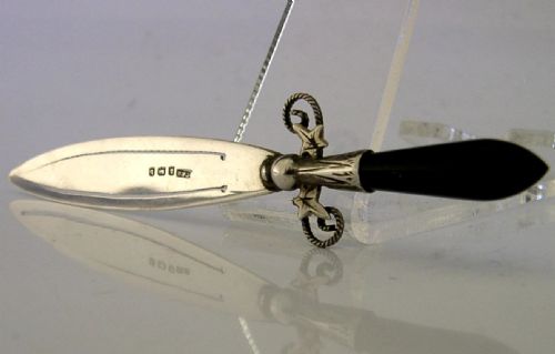 ENGLISH STERLING SILVER AGATE BOOKMARK PAGE MARKER 1901 ANTIQUE - ADDITIONAL PHOTO 4