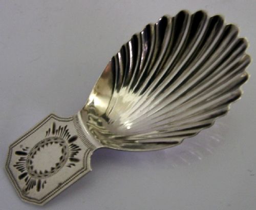 rare english georgian sterling silver brightcut caddy spoon 1799 antique - CATEGORY: ANTIQUE SILVER - DATED GEORGIAN