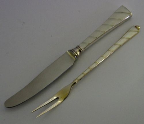 danish sterling silver white enamel cutlery set 1960s egon lauridsen - CATEGORY: ANTIQUE SILVER - DATED 1960